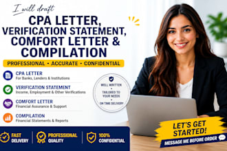 draft CPA letter, verification statement, comfort letter and compilation