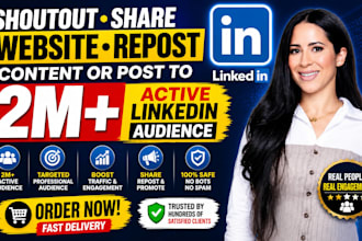 shoutout share website, repost content or post to 2m active linkedin audience