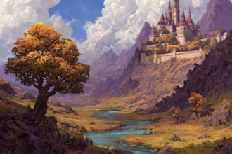 draw fantasy background and landscape