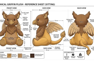 design detailed plush reference sheet stuffed toy animal character tech pack ych
