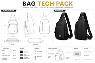 design flat sketch sling bag techpack handbag bagpack duffel luggage production