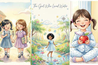illustrate childrens story book illustration, child story book, watercolor book