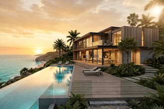 create 3d beach house, vacation home, resort villa and coastal rendering