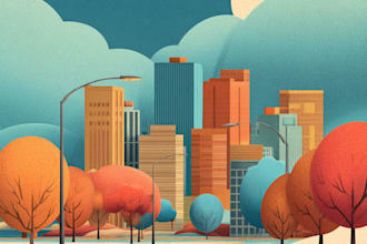 create a landscape and urban vector art illustration