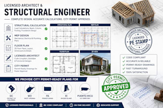 licensed architect structural calculation mep floor plan dc wv pa ri city permit