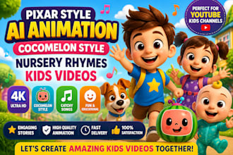create a pixar style ai animation, a cocomelon kids nursery rhymes video