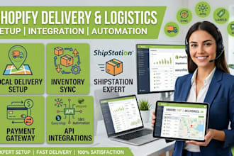 setup shopify local delivery, inventory, shipstation, payment and logistics apis