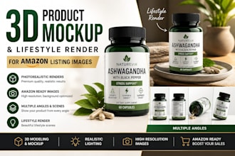 create 3d product mockup and lifestyle render for amazon listing images