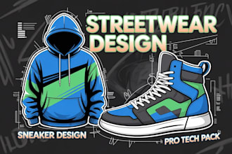 design clothing, shoes, streetwear, tracksuit, sneakers tech pack manufacturing