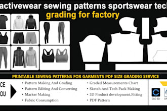 make activewear sewing patterns sportswear tech pack and grading for factory