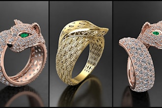 design 3d jewelry for printing stl step 3dm file, custom cad ring pendant model