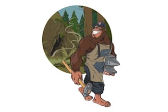design big foot mascot who forging showcase brand logo