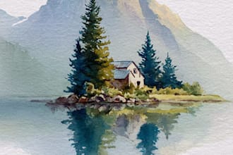 draw a watercolor landscape illustration