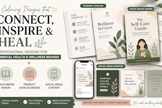 do product catalog, canva ebook design, social media contents on mental health