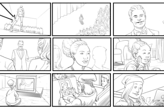 draw storyboard comic book page art, graphic novel page, storyboard artist panel