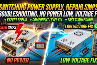 switching power supply, repair smps, troubleshooting, no power low, voltage fix