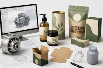 do product design, product packaging, label design, solid works, cad design
