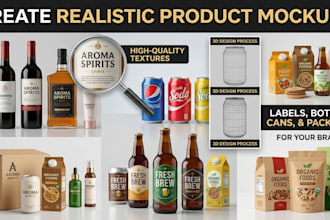 create realistic product mockups for labels, bottles, cans, and packaging