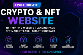 create crypto, nft minting website, landing page, nft marketplace smart contract