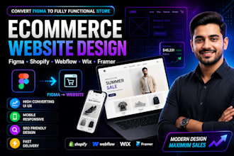 design ecommerce website ui ux in figma, convert figma to shopify webflow wix