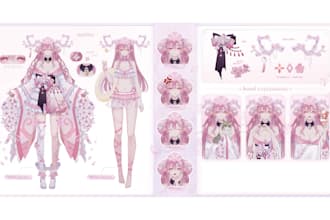 cubism drawing character design refsheet 2d concept art for anime vtuber, vrchat
