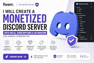 monetized discord server with roles, subscriptions, automations for gaming