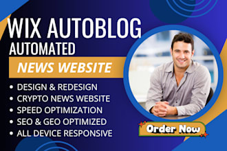 design build classic wix autoblog or wordpress autopilot news crypto website seo