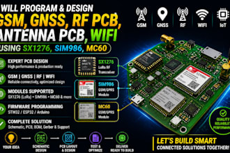 program and design GSM, gnss rf pcb using sx1276, sim986, mc60