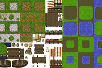 create top down 8x8,16x16, 32x32, 64x64 pixel art tileset, tilemap for rpg games