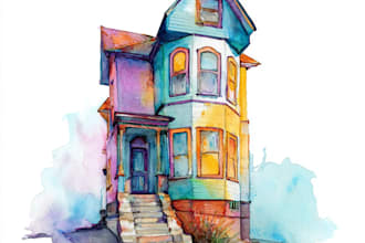 paint a watercolor house portrait or city space illustration