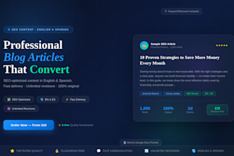 write SEO blog articles in english or spanish for your business