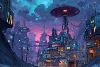 make a cyberpunk futuristic city art