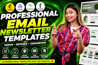 design editable mailchimp, klaviyo and beehiiv email templates