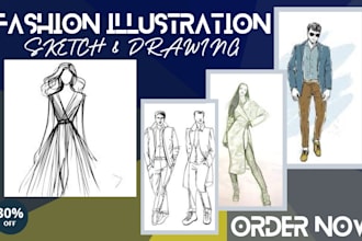 create a custom digital fashion illustration sketch or design for clothing line