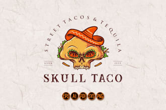 make retro mexican skeleton eating tacos t shirt logo