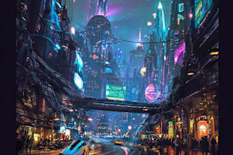 draw a cyberpunk city illustrations
