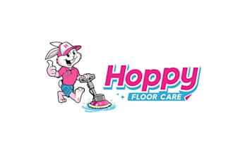 create a fun bunny logo for hoppy floor care cleaning fresh