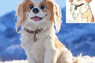 draw pet portrait into cartoon disney