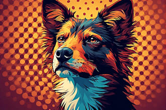 draw pop art of dog cat pet animal portrait for you