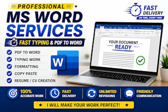 do ms word typing, formatting, and document editing professionally
