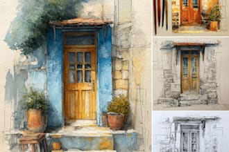 paint a watercolor portrait of your house from the photo