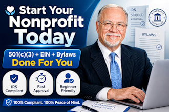 help you start nonprofit and register 501c3,form 1023ez with ein and bylaws