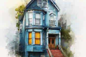 create a watercolor house portrait from your image
