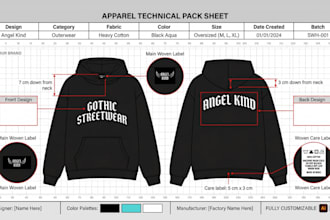design clothing tech pack fashion apparel streetwear mockup flat sketch designer