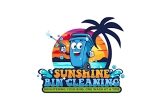 design fresh wash super logo with bin cleaning sun shine
