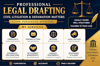 be your civil litigation lawyer for defamation, motions, lawsuits, complaints