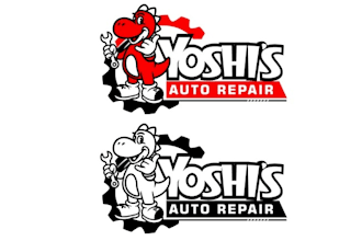 design video game themed logo for auto repair shop