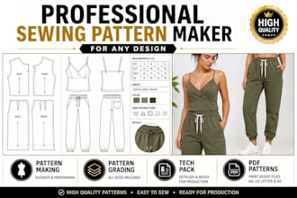 create professional sewing pattern grading and tech pack for clothing apparel