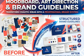 create brand guidelines art direction moodboard, visual identity motion graphics