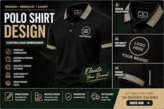 design premium minimalist polo shirt with custom logo embroidery